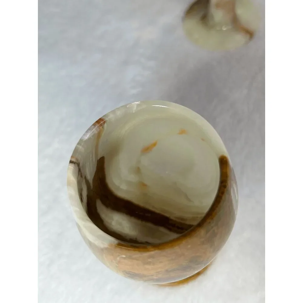Marble Onyx Short Stem Wine Goblets, Set of Four, Cream/Brown Marbling
